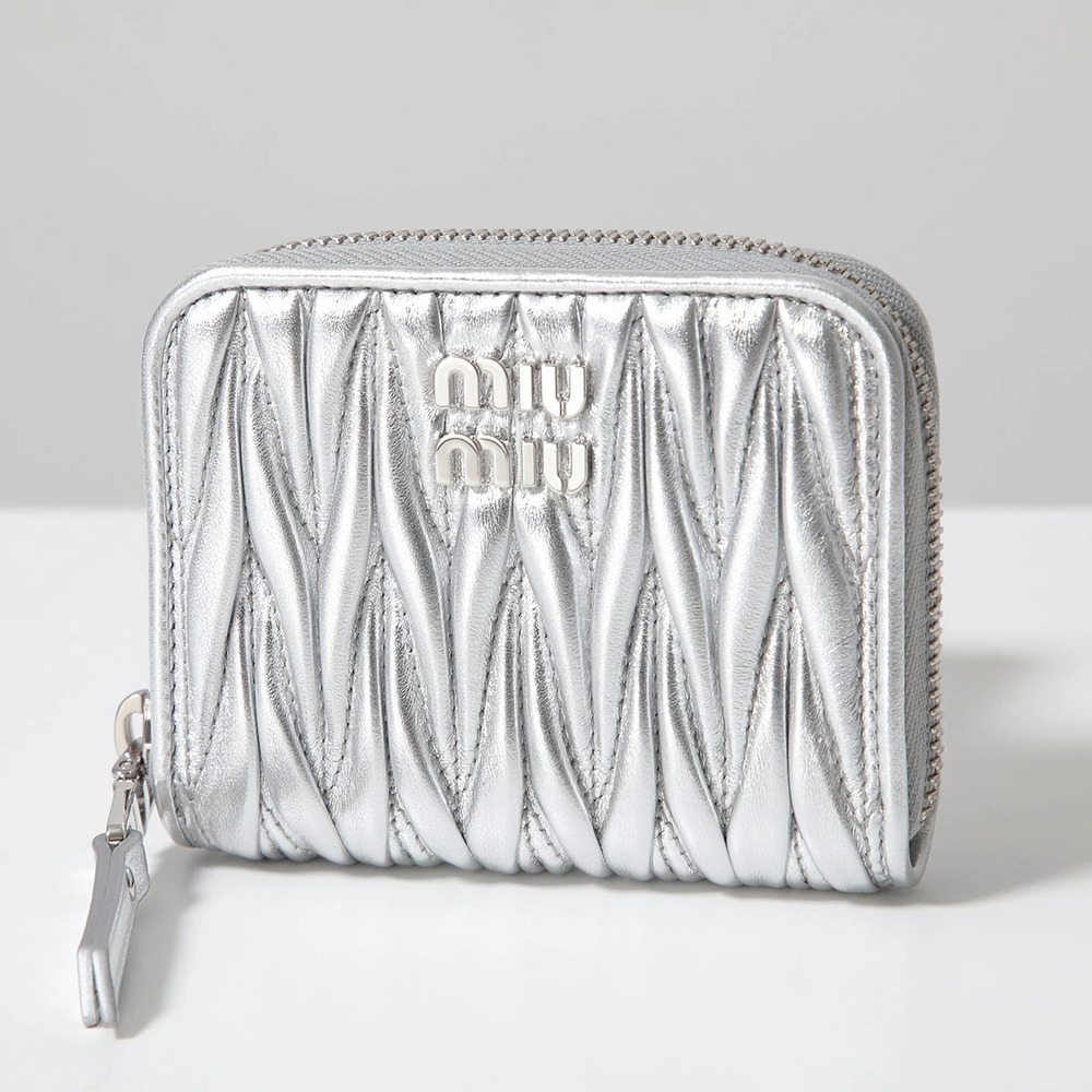Miu Miu Matelasse coin case Wallet Card Metallic Metal Leather Wallet Pass